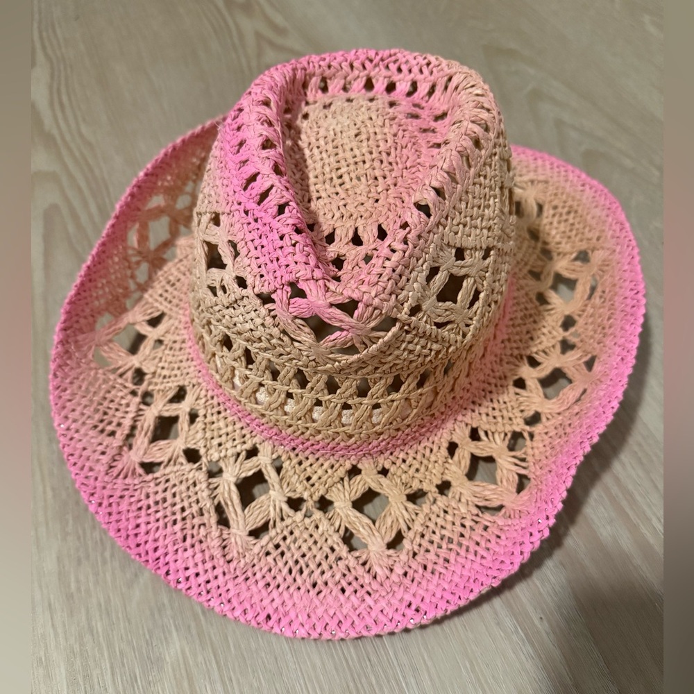Pink Straw Crochet Cowgirl Hat NWOT